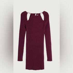 Oak + Fort Maroon Red Rib-Knit Mini Dress with Cut-outs